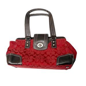 Coach Hamptons Signature C Jacquard Shoulder Bag Red Brown Leather G0932 F13975